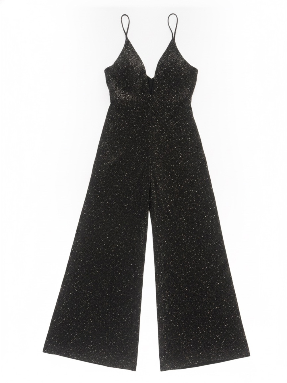 Forever 21 Black Glitter V-Neck Wide-Leg Jumpsuit